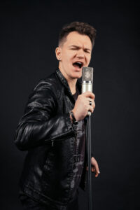 Man singing with microphone